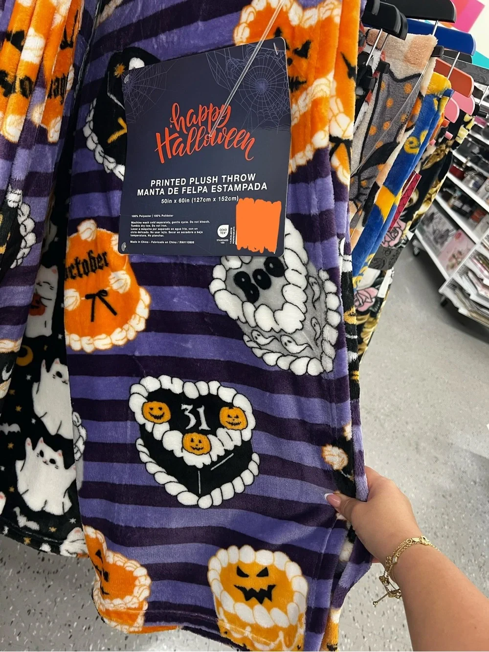 Happy Halloween Plush Throw - Purple Orange Black Halloween vintage cakes